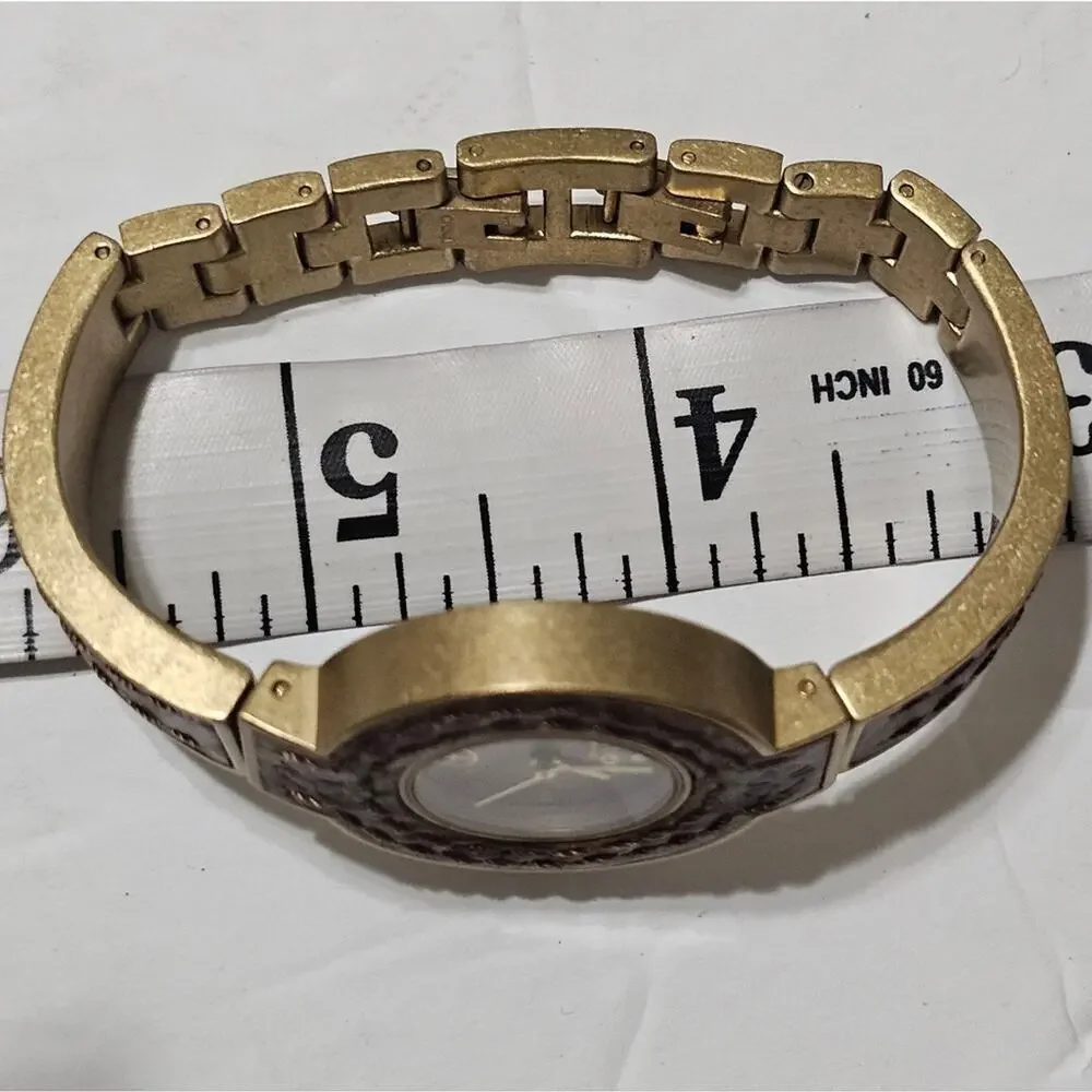 Lucky Brand Womens Boho Peace Sign Watch Brown Leather Gold Tone‎ Vintage